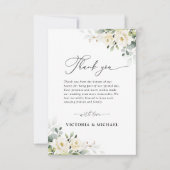 Groen Witte Rozen Bruiloft Flat Dank u Kaart (Voorkant)