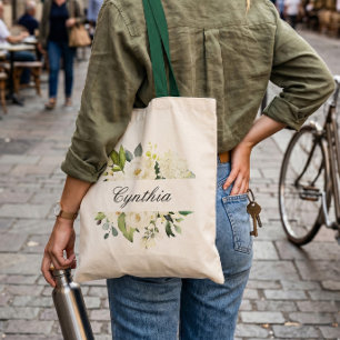 Groen-witte Rozen Waterverf Bloemenkleed Bruidsmei Tote Bag