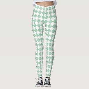 Groen Witte Ruitjes Diamant Patroon Leggings