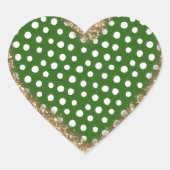 Groen Witte Stippen Goud Glitter Hart Sticker (Voorkant)