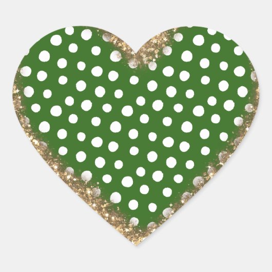 Groen Witte Stippen Gouden Glitters Hart Sticker (Voorkant)