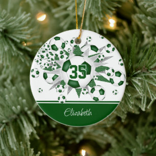 Groen witte voetballen sterren herdenkingsjaar keramisch ornament