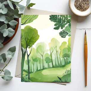 Groen Woud Luchtig Waterverf Landschap Briefkaart