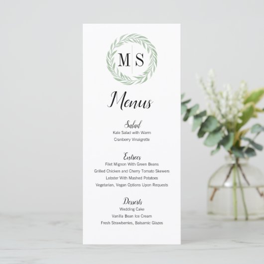 Groen Wreath Monogram Weddenschap Menu (Staand voorkant)