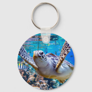 Groen Zee schildpad zwemt over koraalrif Hawaii Sleutelhanger