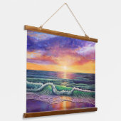 Groen Zee Sunset Painting Hangend Wandkleed (Gebogen)