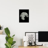 Groen Zee Turtle Ocean Turtle Howling Est Moon Poster (Thuiskantoor)
