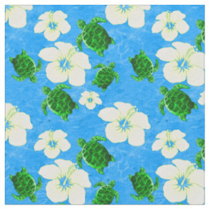 Groen Zee Turtles Hawaiian Floral Pattern Stof