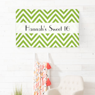 Groen zigzag, Chevron, Zigzag Pattern, Sweet 16 Spandoek