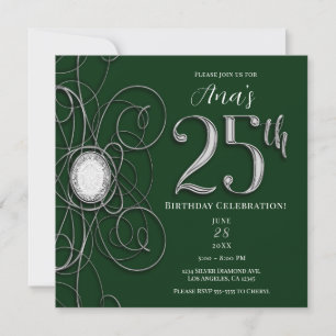 Groen & Zilver Diamant 25 25ste Verjaardagsfeest Kaart