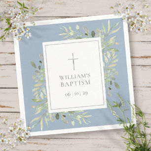 Groen Zilver Doop Christening Stof Blauw Servet