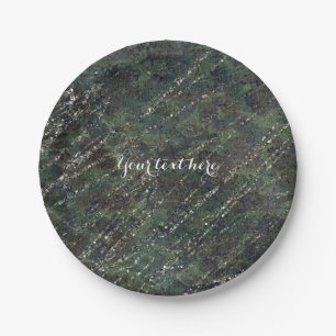 Groen & Zilver Leger Camo Glitter Glam Feest Papieren Bordje