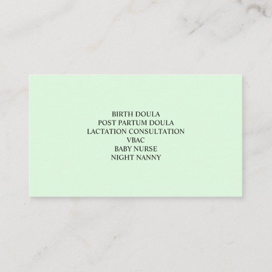 Groen | Zwangere vrouw in de provincie Doula Visitekaartje (Achterkant)