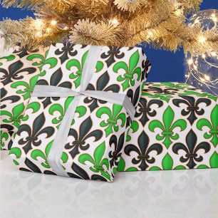 Groen Zwart Barok Fleur-de-lis Patroon Ontwerp Cadeaupapier