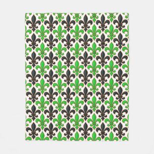 Groen Zwart Barok Fleur-de-lis Patroon Ontwerp Fleece Deken