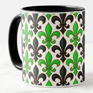 Groen Zwart Barok Fleur-de-lis Patroon Ontwerp Mok