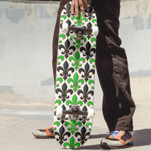 Groen Zwart Barok Fleur-de-lis Patroon Ontwerp Skateboard