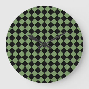 Groen Zwart Checker Diamant Patroon Grote Klok