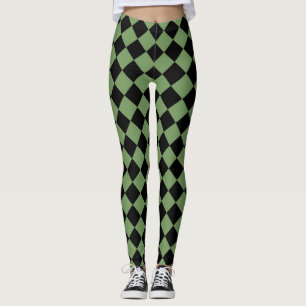 Groen Zwart Checker Diamant Patroon Leggings