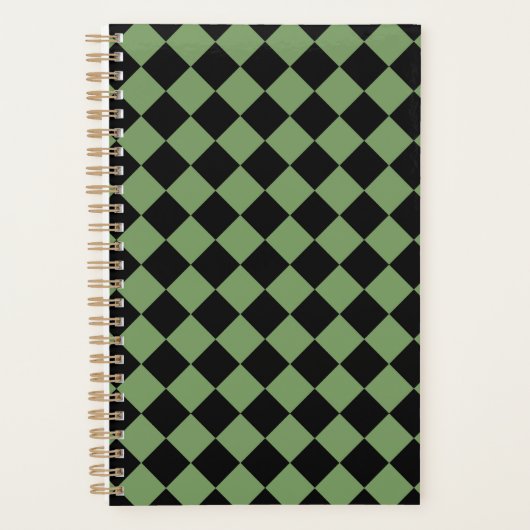 Groen Zwart Checker Diamant Patroon Planner (Voorkant)