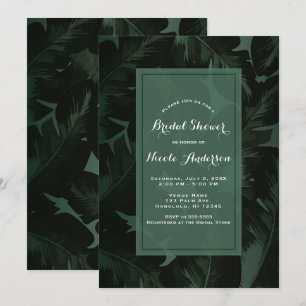 Groen & Zwart Chic Tropische Bladeren Bruidsdiner Kaart