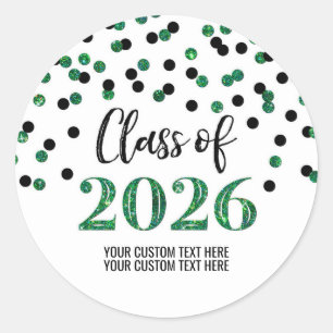 Groen Zwart Confetti Afstuderen 2026 Ronde Sticker