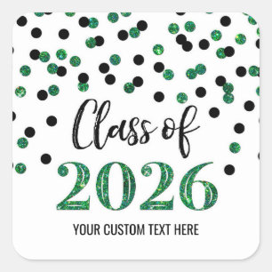 Groen Zwart Confetti Afstuderen 2026 Vierkante Sticker