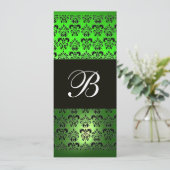 GROEN ZWART DAMAST MONOGRAM ,wit smaragd Kaart (Staand voorkant)