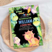 Groen Zwart Dinosaurus Verjaardag Uitnodigingen