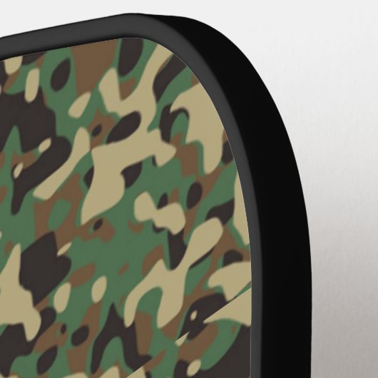 Groen, zwart en bruin camouflagepatroon pickleball paddle (Links Detail)