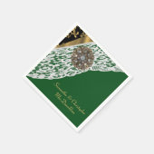 Groen zwart en goud wit kant bruiloft servet (Hoek)