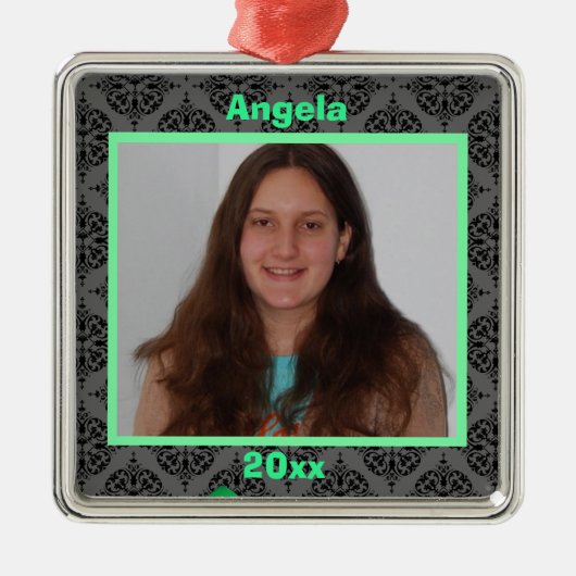 Groen zwart en grijs Damask Keepomwille Ornament (Voorkant)