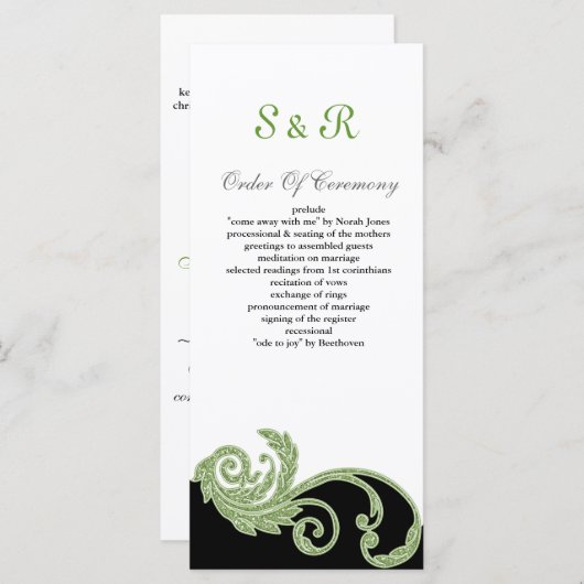 groen, zwart en wit Bruiloftsprogramma Programma (Voorkant / Achterkant)