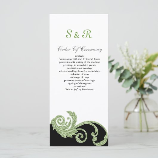 groen, zwart en wit Bruiloftsprogramma Programma (Staand voorkant)