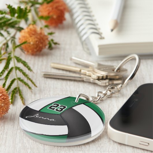 Groen, zwart en wit volleybal sleutelhanger (Voorkant Rechts)