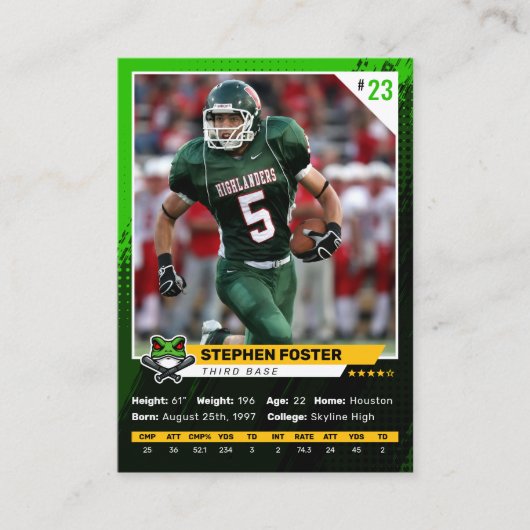 Groen & Zwart Football Trading Kaart Player Foto Contactkaartje (Voorkant)