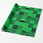 Groen Zwart Gemengde Patchwork Ontwerp Patchwork Cadeaupapier (Uitgerold)