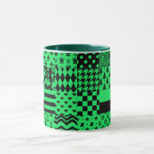 Groen Zwart Gemengde Patchwork Ontwerp Patchwork Mok (Midden)