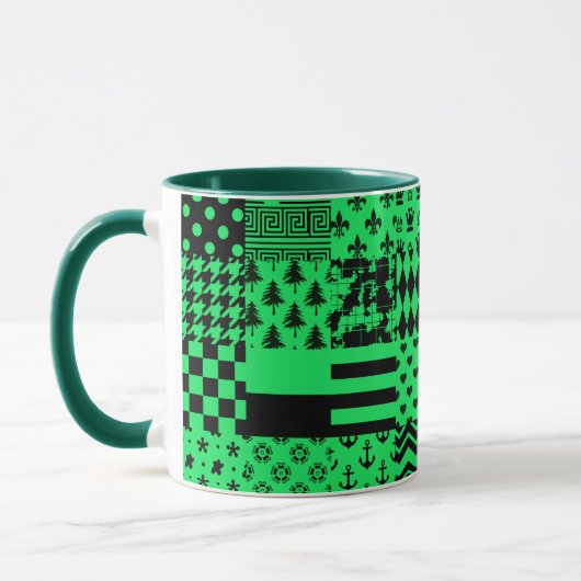 Groen Zwart Gemengde Patchwork Ontwerp Patchwork Mok (Links)