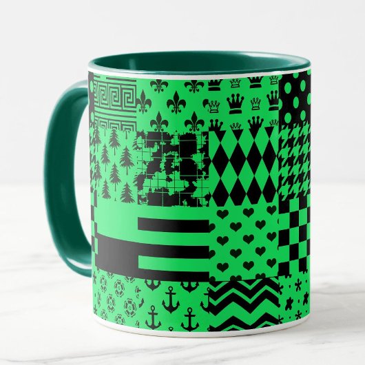 Groen Zwart Gemengde Patchwork Ontwerp Patchwork Mok
