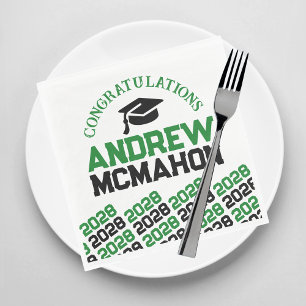 Groen & Zwart Gepersonaliseerd Graduation Party Pa Servet