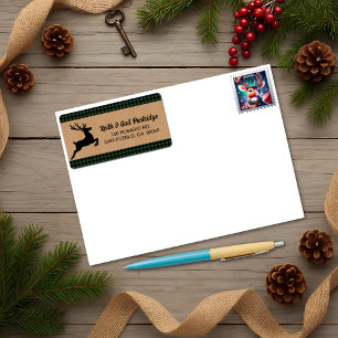 Groen & Zwart Geplaagd Rendier Kerstmis Custom Etiket