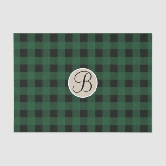 Groen zwart geruite Checker rustiek Monogram Initi Tissuepapier (Voorkant)