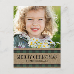 Groen Zwart Gingham Kraft Prettig Kerst Foto Briefkaart