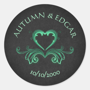 Groen Zwart Gotisch Bruiloft Ronde Sticker