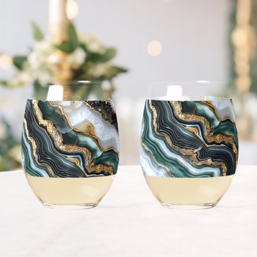 Groen Zwart Goud Wit Geode Wijnglas Zonder Voet (Insitu (Huwelijk))
