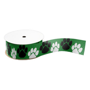 Groen & Zwart Herhalende Pootafdruk Grosgrain Lint
