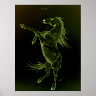 Groen zwart het grootbrengen van het Paard Poster