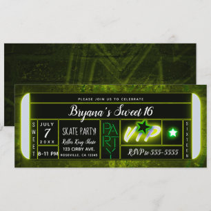 Groen & Zwart Licht Glow Verjaardagsfeest Ticket Kaart