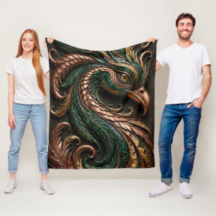 Groen Zwart Oranje Mozaïek Phoenix 3D Fleece Deken